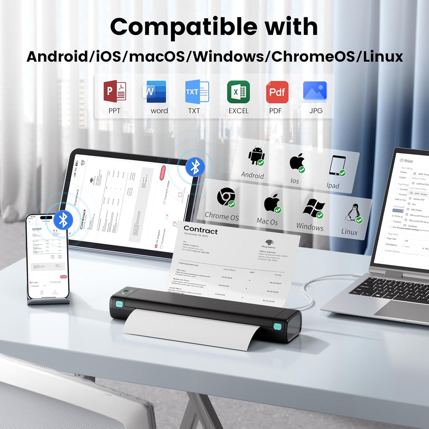Imprimante thermique portable sans fil Mini A4